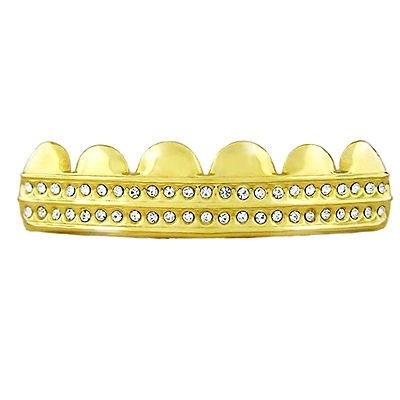 ICED OUT 2 ROW HIP HOP BLING GOLD TOP ROW GRILLZ