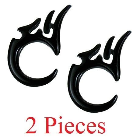 3mm Black UV Acrylic Tribal Serpent Horn Taper Ear Stretching Expander 