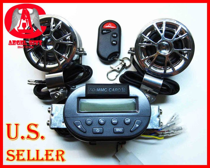 New Motorcycle MMC SD Card Audio Radio Handle Bar Speakers Remote 