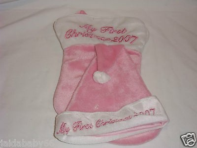 NWT Baby Girs 1st Christmas Pink & White Hat & Stocking Set 2007 