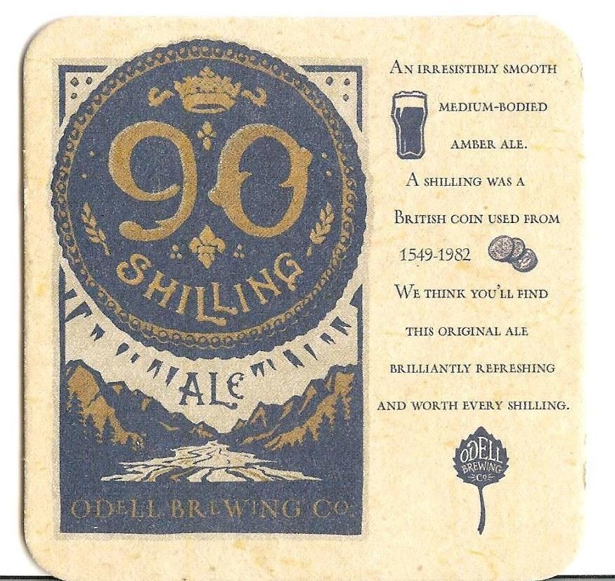 Odell Brewing Co. 90 Schilling Ale Beer Coaster 4 x 4 square