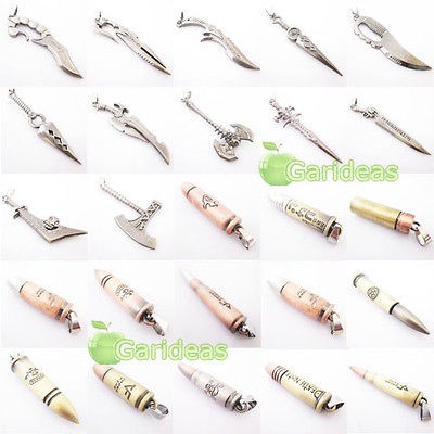 Metal Bullet Knife Arms Sword Hidden Weapon Charm Pendant Necklace 