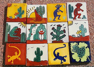   TALAVERA POTTERY 2 tile Southwest cactus Kokopelli Gecko +Italy CD