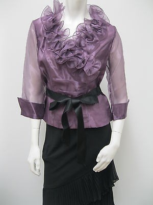 Xscape Size 14 Ruffle Neck 3/4 Sleeve Organza Versatile Blouse