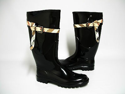   ~~ BURBERRY Black Nova Check Plaid Belted KENYON Tall Rainboot 41 11