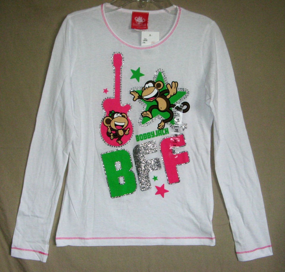 NWT Bobby Jack Long Sleeve White Glitter Sparkle Shirt Girls Size 