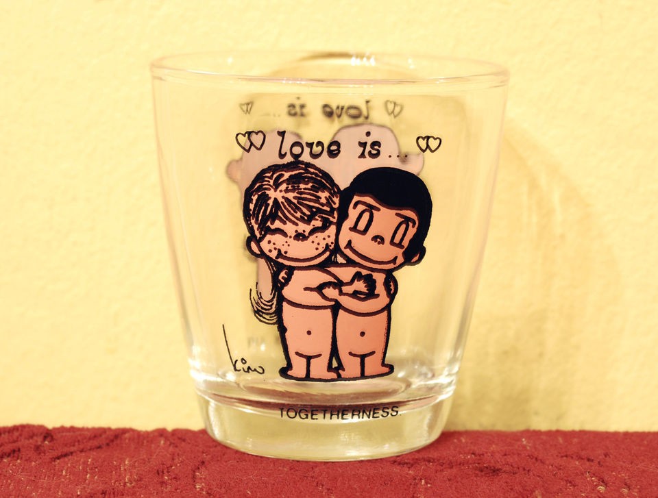 Vtg 1970s Kim Casali LOVE IS Rare Drinking Glass Los Angeles 