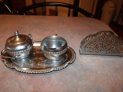 Piece Irvinware Creamer Sugar Bowl With Platter and Napkin Holder 