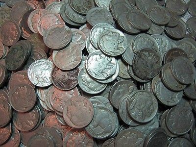 ROLL (40) OF BUFFALO NICKELS AVERAGE CIRCULATED AND ALL DATED 