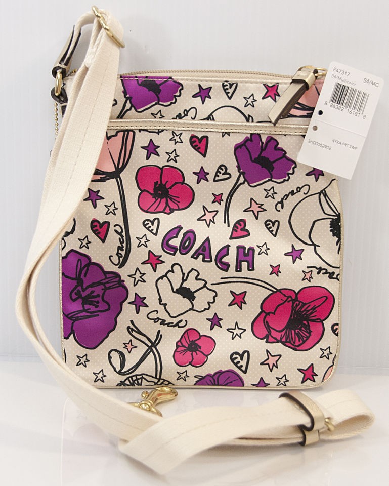 NEW COACH SIGNATURE KYRA PURPLE GRAFFITI SWING PACK CROSS BODY BAG 