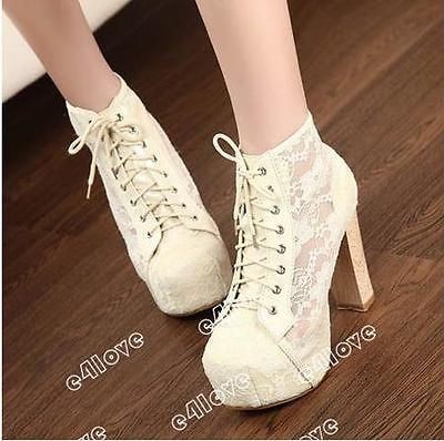   up Women Pumps Flower Lace High Heels Lady Platform Ankle Boots Shoes