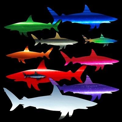 Shark C Chrome Film Auto Car Window Boat Stickers Decals Fishing Surf 