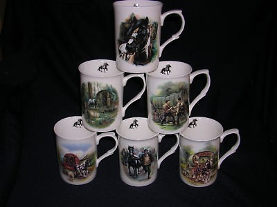 SET OF 6 GYPSY HORSE & CARAVAN MUGS SIGNED SET A