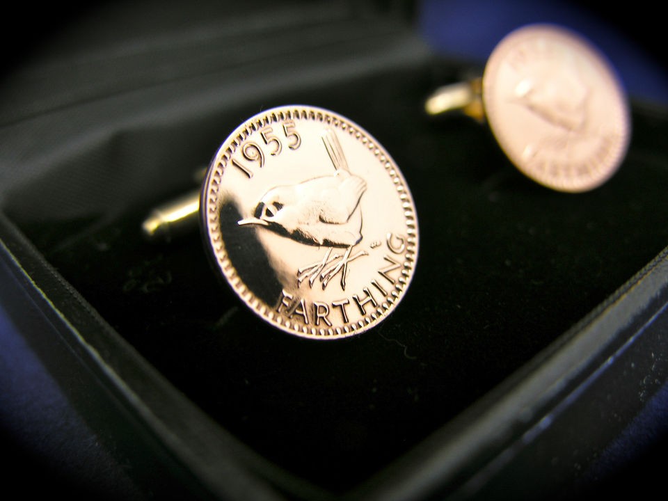 PAIR FARTHING BIRTHDAY COIN CUFFLINKS CHOOSE YOUR YEAR 1937   1955