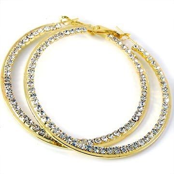 LARGE HIP Hoop Earrings  Crystal Encrusted Goldtone Bling NEW