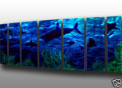 Abstract metal wall art Modern Painting Sculpture Sharks Ocean 