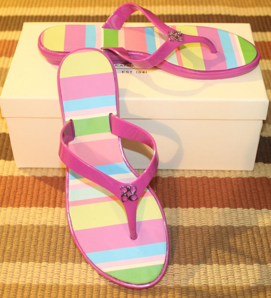 NEW Coach Trixie Shiny PVC Hampton Weekend Stripes Sandals Flip Flops 