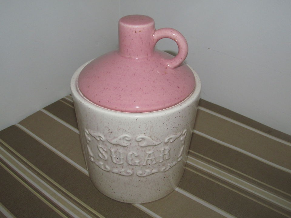 Rare Vintage Pink Whisky Jug Sugar Canister Ceramic Made in USA Barrel