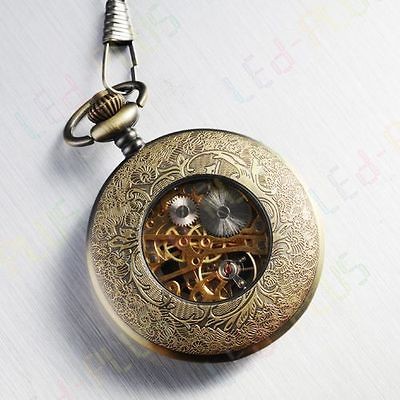 UST STEAMPUNK ANTIQUE SKELETON BRASS MECHANICAL FLOWER POCKET MEN 