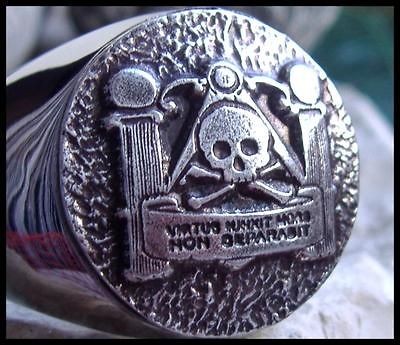 US SIZE 8   AJS © MASONIC PILLARS SKULL MASON MORI RING DEGREE 