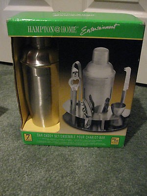 Hampton & Home entertainment 7 piece Stainless Steel bar caddy set NIB