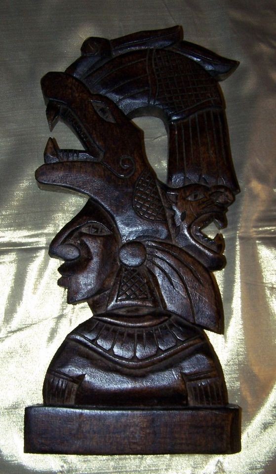 Aztec Style Wooden Handcarved god with Symbols 11.5 x 5 Mexico?