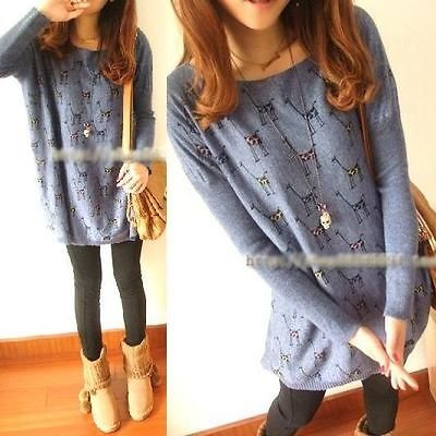 L408 Womens Girls Giraffe Soft Sweater Dresses Knit Pullover Jumper 