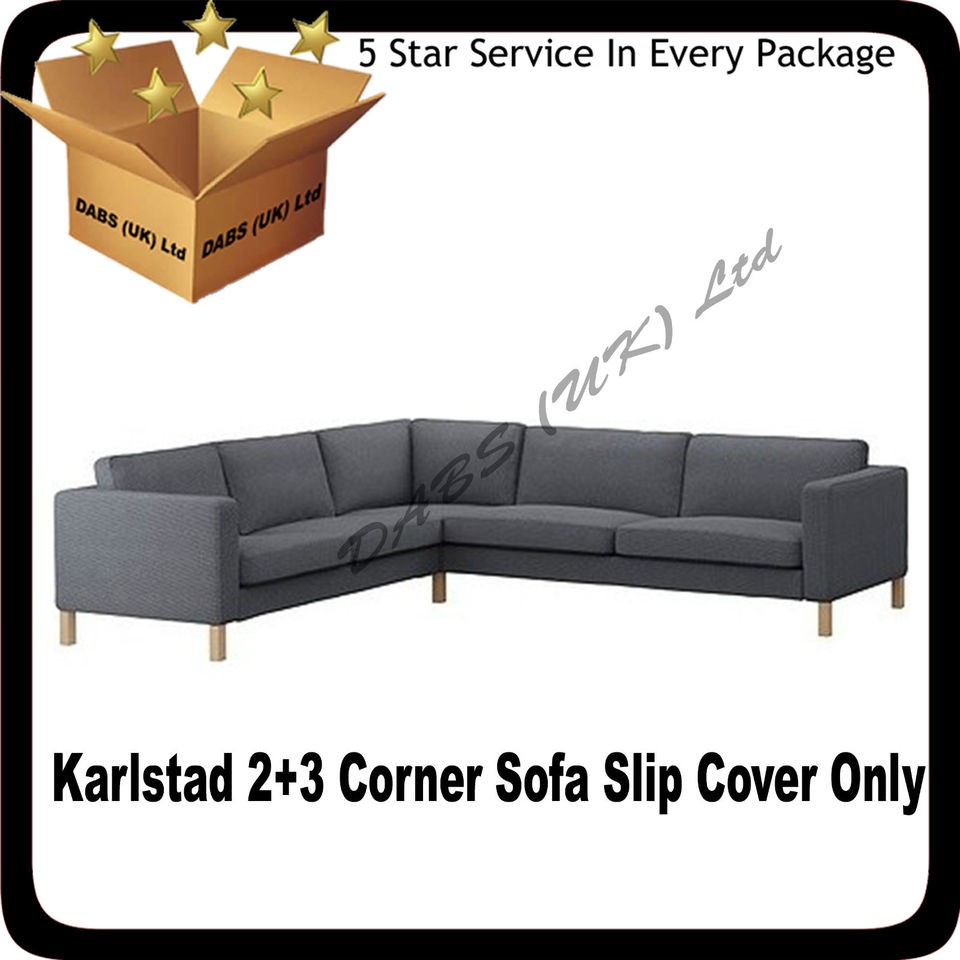 Ikea Karlstad 2+3 Corner Sofa Slip Cover In Korndal Medium Grey / Gray 