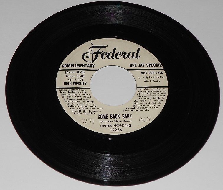 LINDA HOPKINS Come Back Baby RARE SOUL 45 on FEDERAL Bio Label Promo