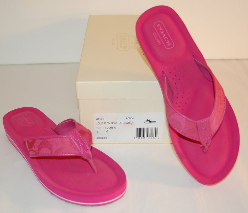 New Coach Jolie 12CM Signature 6 M Flip Flop sandal Pink Fuchsia 