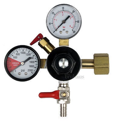 Primary Double Gauge CO2 Gas Regulator For Beer   Includes Shutoff 