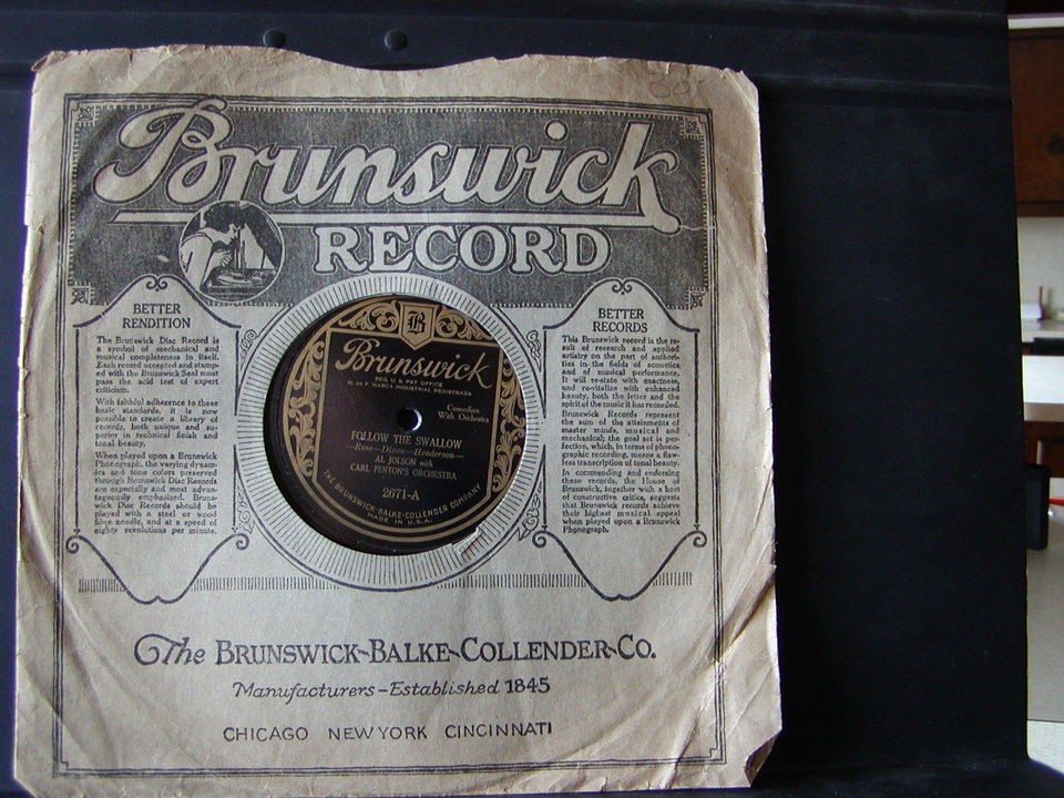 AL JOLSON Follow Swallow Whats become Sally BRUNSWICK 78rpm Victrola 