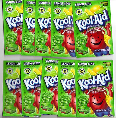 10 packets of KOOL AID drink mix LEMON LIME flavor, TEN packs 