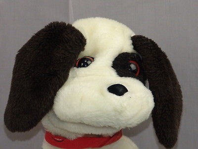 VINTAGE BLACK AND WHITE BIG FLOPPY PUPPY DOG PUPPET RED BANDANNA WEIRD 