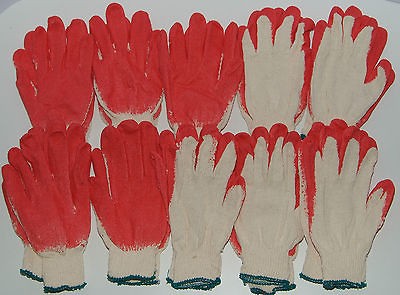 Lot Of 10 Pairs WORK GLOVES Red Latex Palm Coating Medium QUALITY 