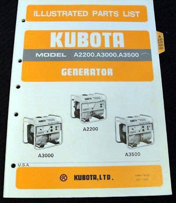 ORIGINAL KUBOTA MODEL A2200 A3000 A3500 GENERATOR PARTS CATALOG MANUAL 