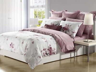 3pc Blush/Mauve/Light Silver Floral 100% Tencil 300TC Sateen Duvet St 