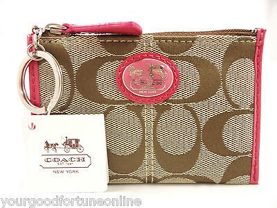 NWT Coach Sutton Pink/Watermelo​n Mini Skinny Wallet/Coin ID KeyFob 