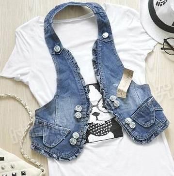 L5 Ruffle Backless Women Joker Vest Nana Punk Outerwear Tops Denim 