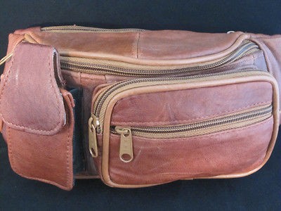 FANNY PACK TRAVEL ORGANIZER WAIST WALLET BROWN COMPACT CUTE ZIPPERS 