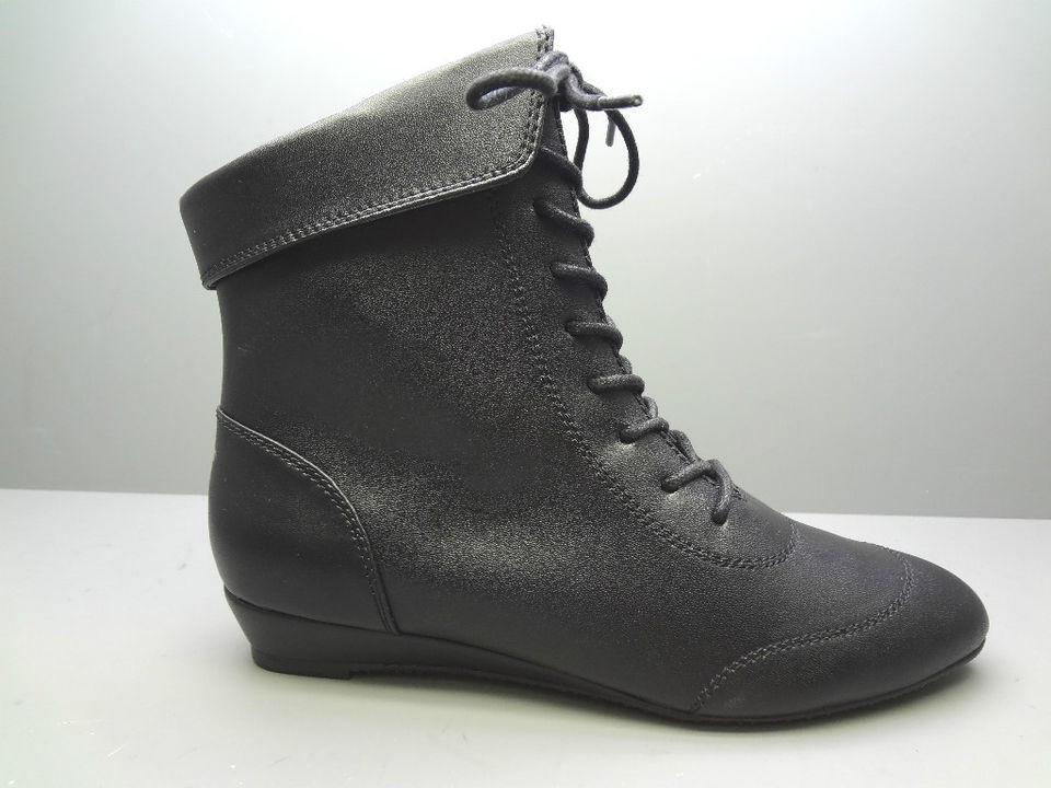 NEW LA UNDERGROUND BLACK LACE UP ANKLE BOOT ON LOW SLIVER WEDGE