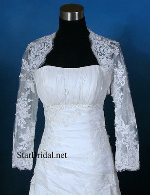 Long Sleeve White Lace Wedding Bridal Bolero Jacket Shrug S, M, L #52