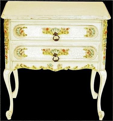   FRENCH SHABBY ELEGANCE PAINTED WHITE CHEST OF DRAWERS WITH FLOWERS