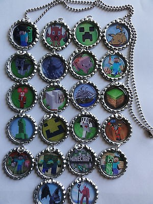 20 minecraft bottle cap necklaces ball chain necklaces great party 
