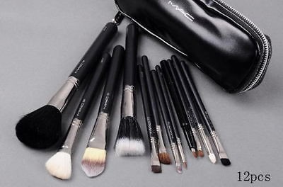 MAC M.A.C PRO 12 BRUSH MAKE UP KIT SET FULL SIZE CARRY CASE DUO FIBER 