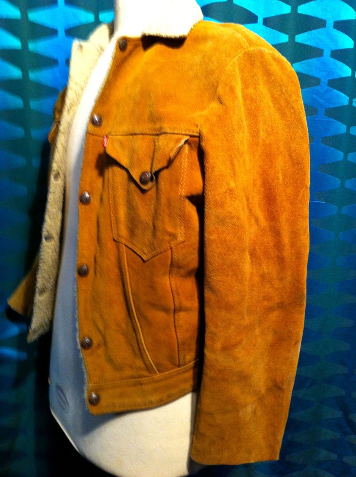 LEVI`S STRAUSS SHORTHORN RARE 1950`S BIG E FLEECE LINED CARAMEL SUEDE 