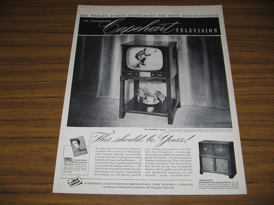 1950 Vintage Ad Capeheart Spinet TV Television Hepplewhite Phonograph 