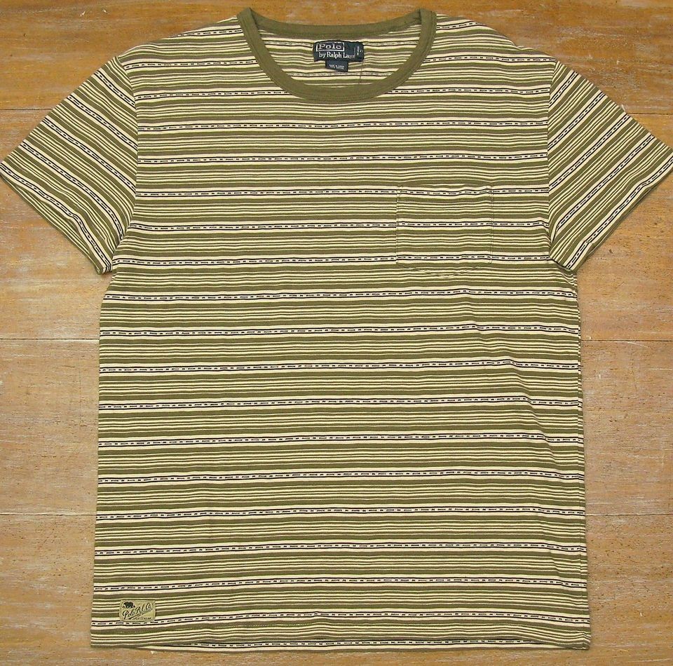 POLO RALPH LAUREN Mens Olive Green Stripe Cotton SS Pocket Tee T 