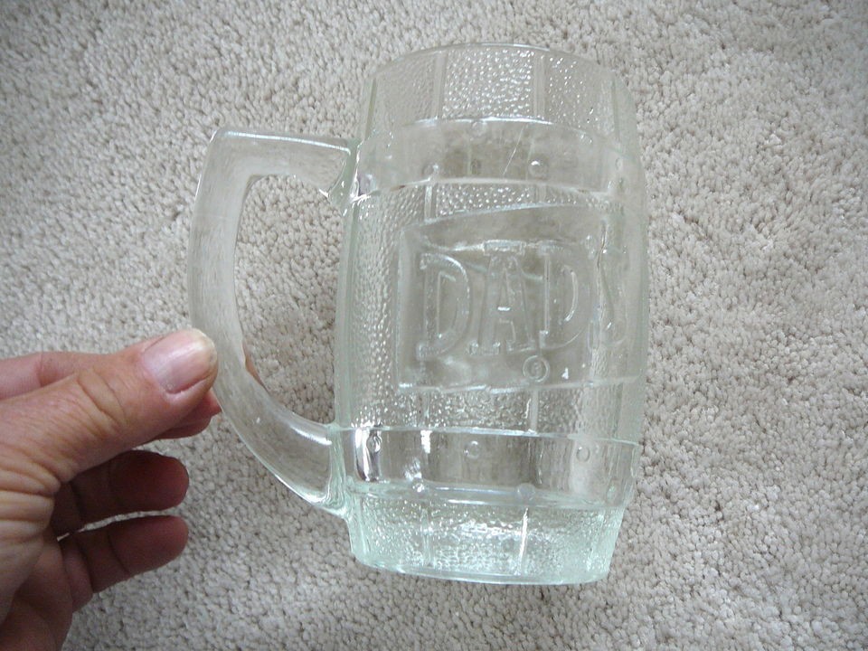 DADS ROOT BEER   Vintage HEAVY CLEAR GLASS BARREL SHAPED MUG STEIN 