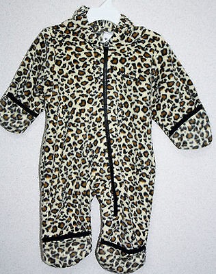 COLUMBIA FLEECE LEOPARD PRINT HOODED ONE PIECE BUNTING SOO CUTE RET $ 